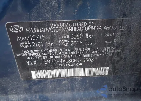 2016 Hyundai Elantra Value Edition из США, поврежденный, VIN 5NPDH4AE8GH746608